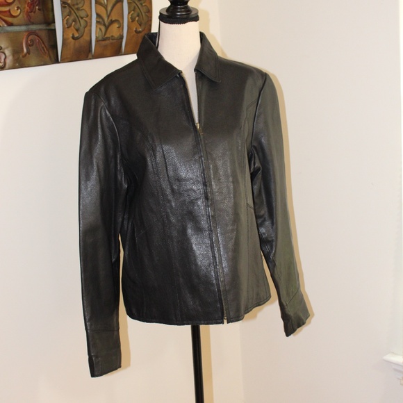 Gap Black Leather collar zip up jacketLarge